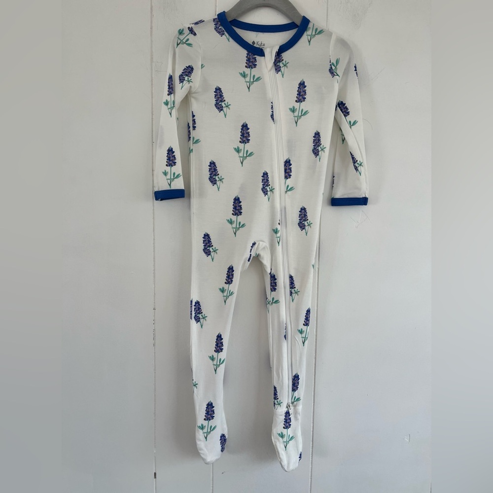 NEW Kyte Baby Blue Bonnet RETIRED Zip Footie Bamboo Size 12-18 Months
